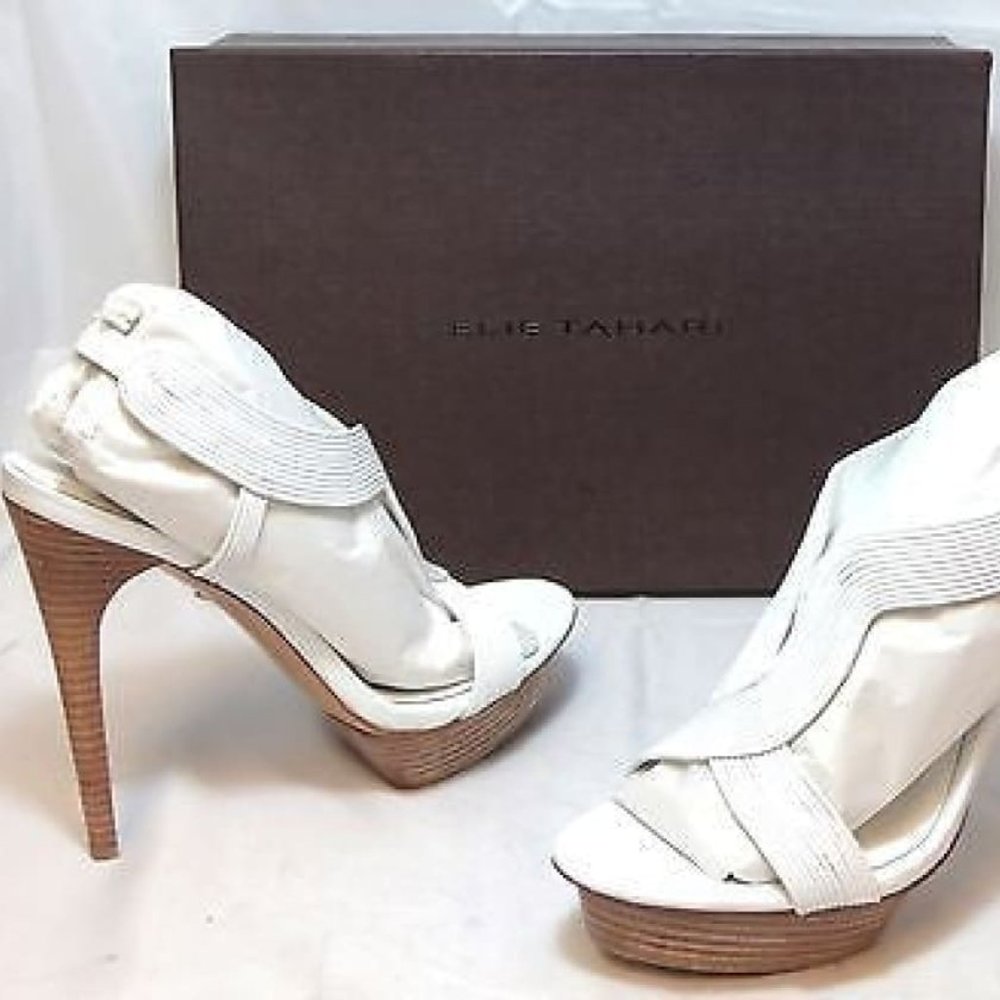 ELIE TAHARI Women's Cleopatra Platform Sandal -White Leather -